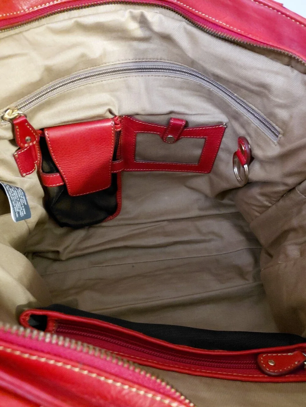 Liz Claiborne Red Leather Work Computer Tote Bag With Gold Hardware